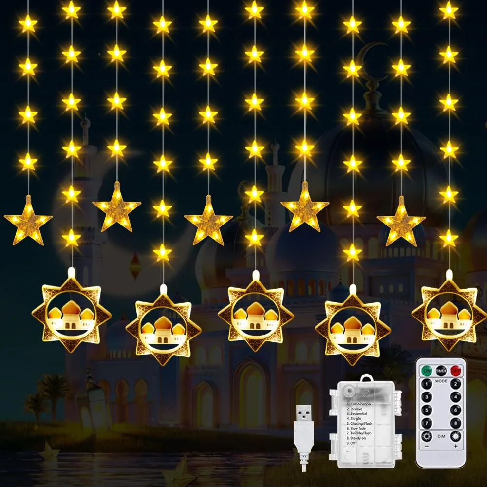 Anyingkai ramadánská LED světelná řetěz Eid Mubarak 3 m