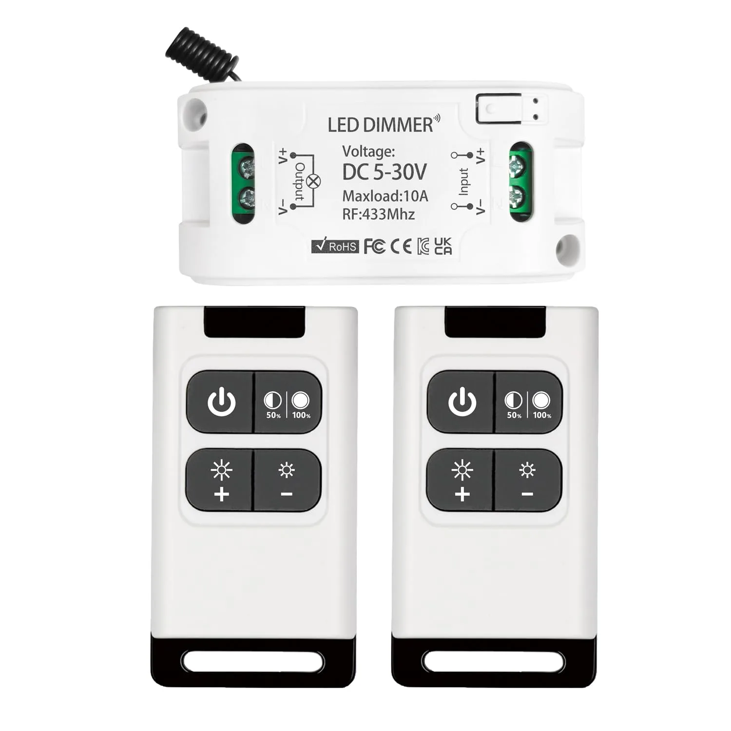 DieseRC RF stmívač DC 5–30 V 10 A se 2 ovladači