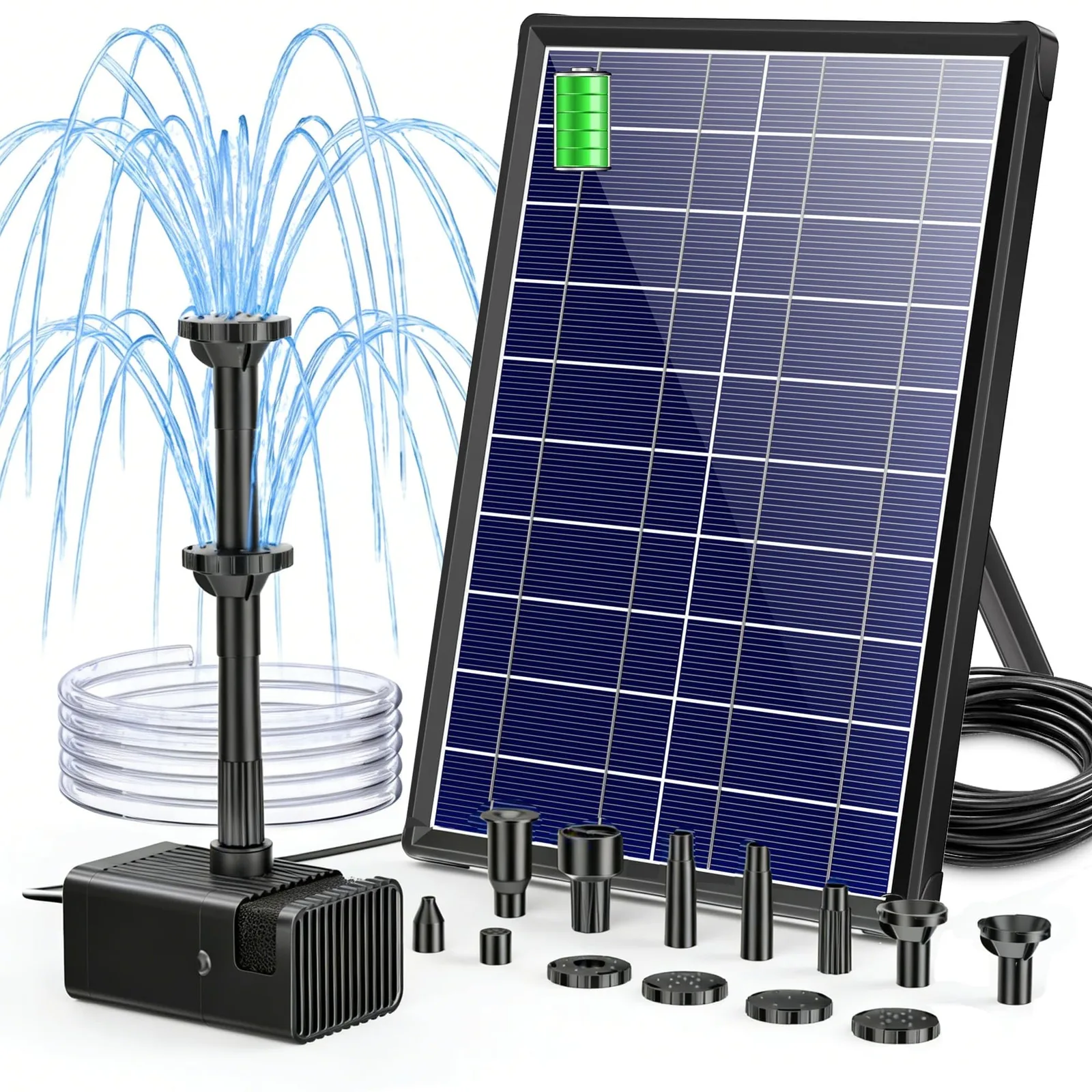 Solárná fontána Biling 8 W 300 l/h s akumulátorem 4000 mAh