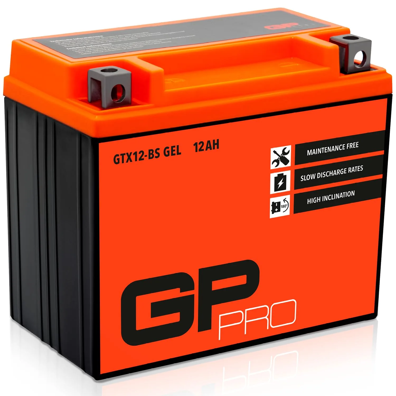 Gelová motobaterie GP-PRO GTX12-BS 12 V 12 Ah, plus na levé straně
