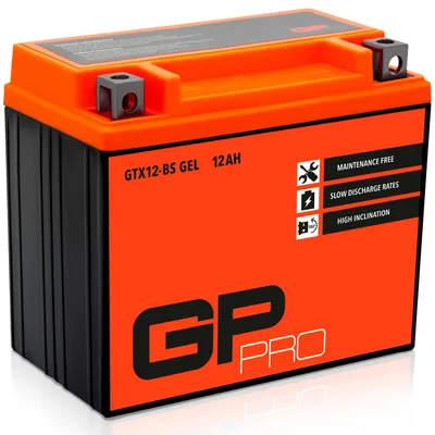 Gelová motobaterie GP-PRO GTX12-BS 12 V 12 Ah, plus na levé straně
