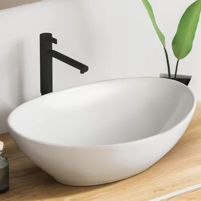 VMbathrooms oválné umyvadlo bez otvoru na baterii a přepad bílé