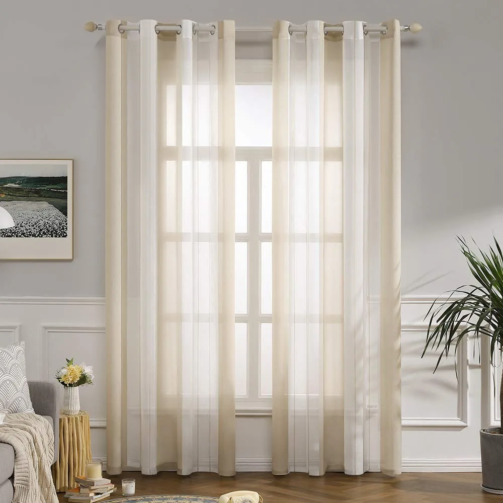 Voálové záclony MIULEE 140×235 cm 2 ks béžovo-bílé s očky