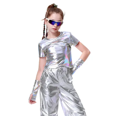 Dívčí taneční crop top LOLANTA s návleky, stříbrný, 8–9 let