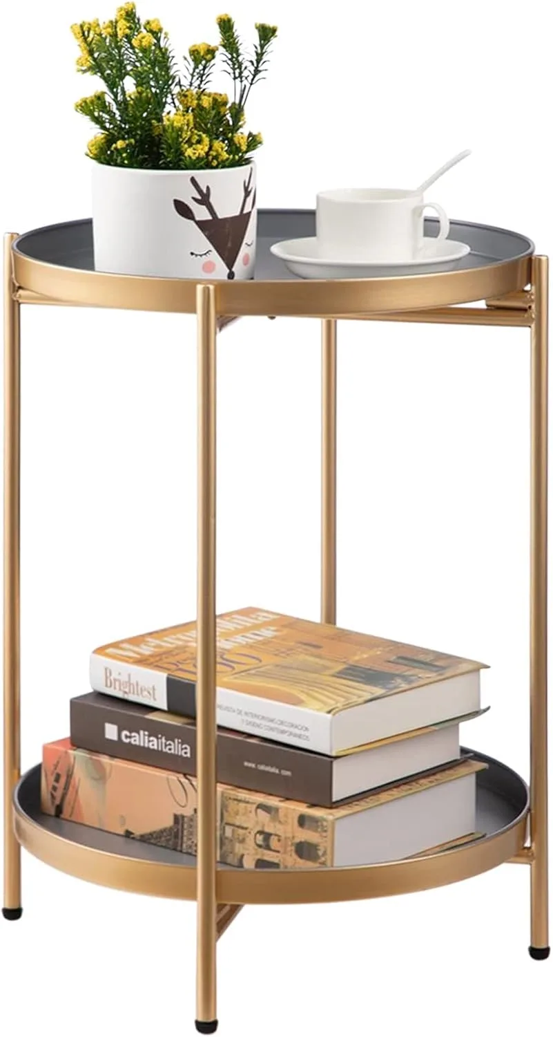 Kovový stolek HollyHOME šedo-zlatý Ø37 cm výška 48,5 cm