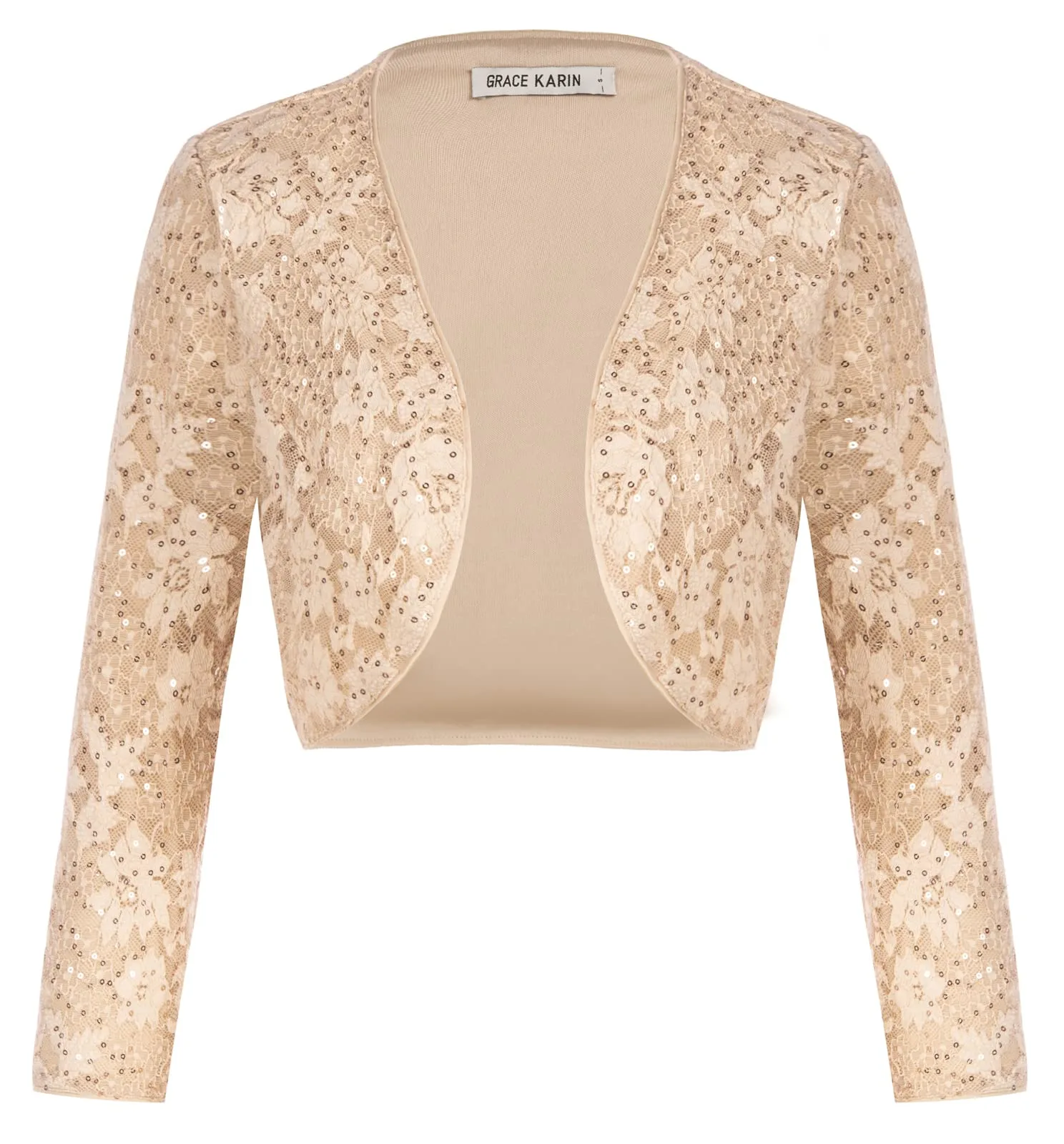 Dámské flitrované bolero GRACE KARIN meruňkové XL 3/4 rukávy