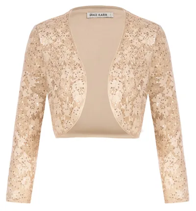 Dámské flitrované bolero GRACE KARIN meruňkové XL 3/4 rukávy