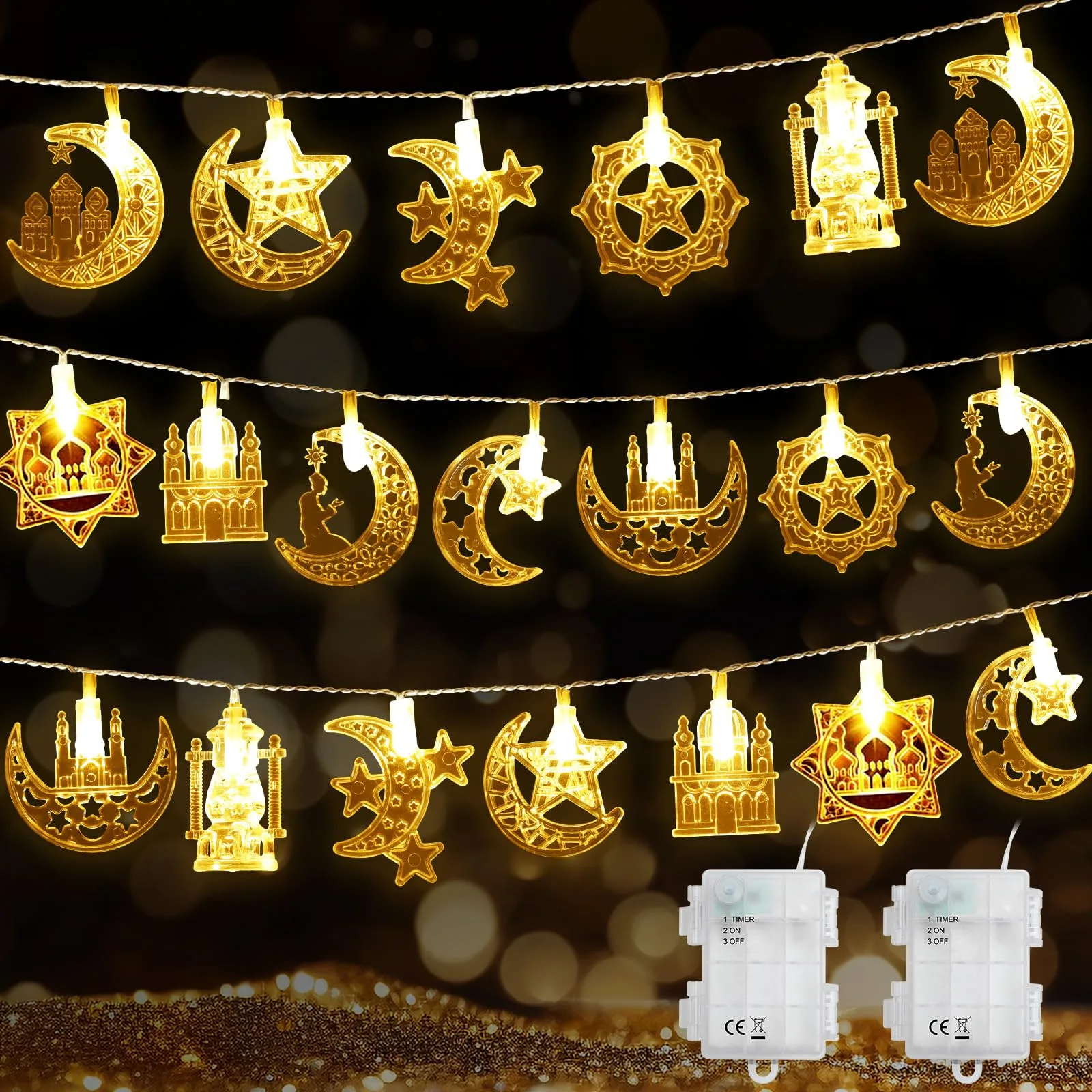 Ramadánské LED světelné řetězy 6,4 m, 40 LED, 2 ks