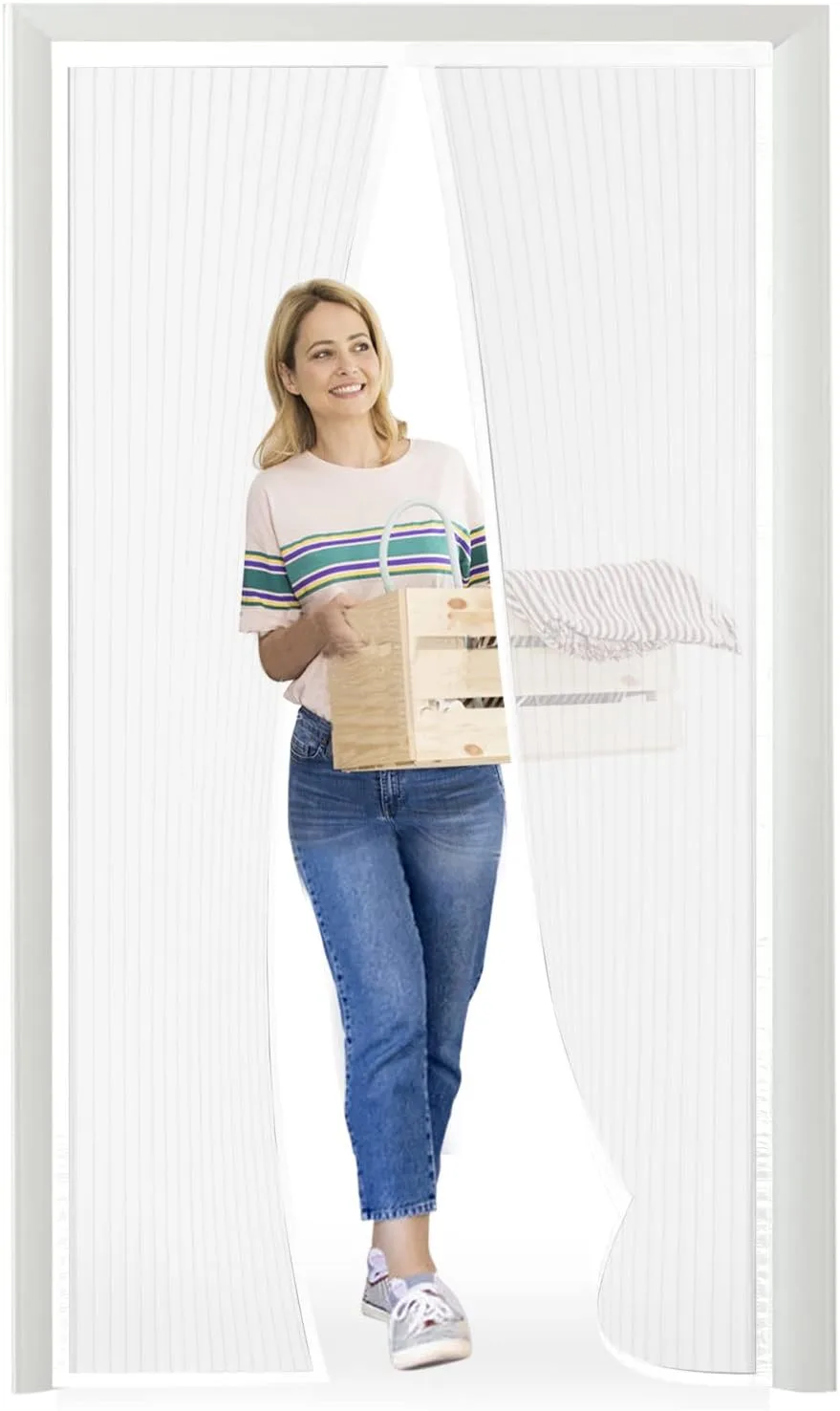 Magnetická síť proti hmyzu na dveře 155×220 cm bílá bez vrtání