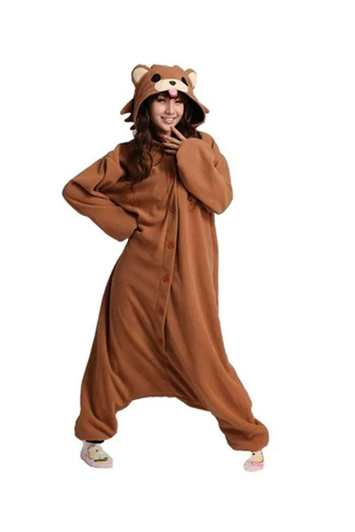 Unisex pyžamový overal medvěd hnědý S