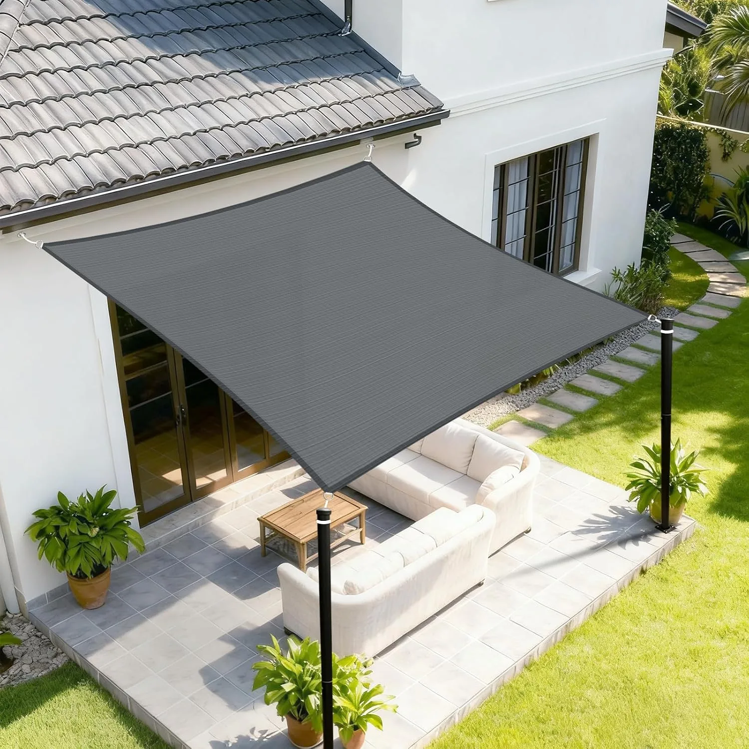 Nepromokavá stínící plachta Sunnylaxx ESL-SSBX, 3×4 m, antracitová, 3 laná
