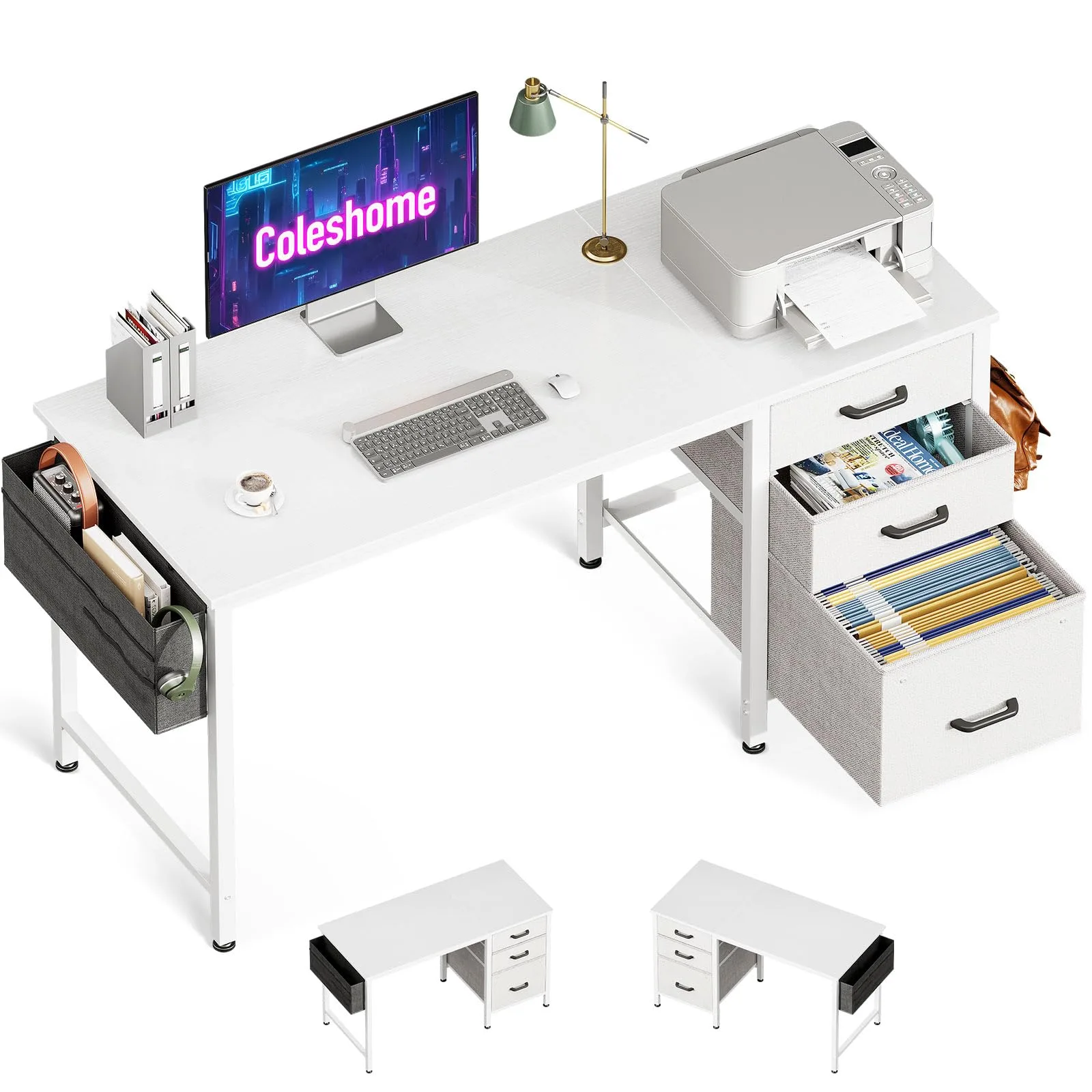 Coleshome psací stůl s 3 zásuvkami 120 × 48 cm bílý