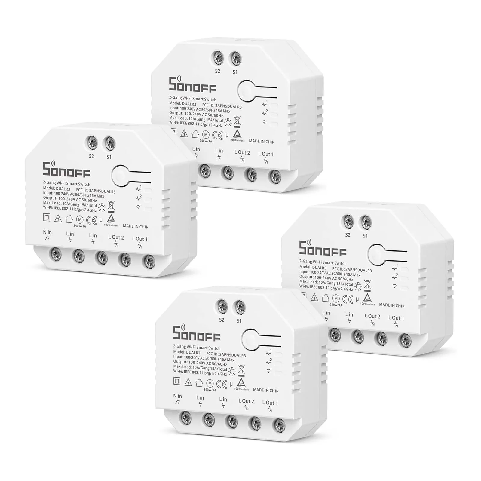 SONOFF DUAL R3 WiFi spínač 2-kanálový, 4 ks