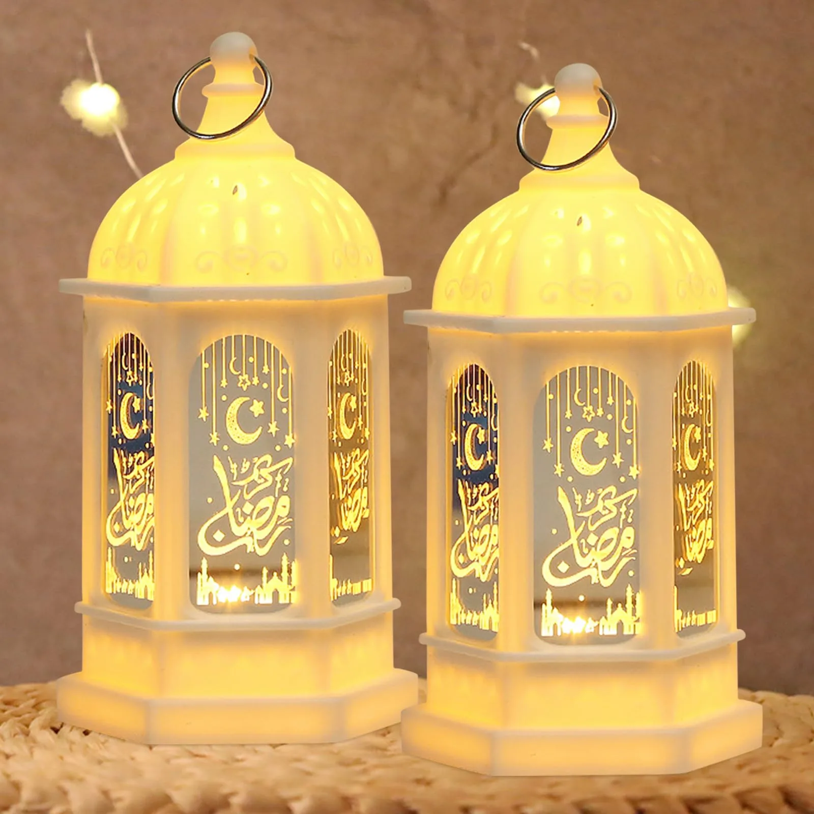 Ramadánské LED lampióny s měsícem a hvězdami 17 cm 2 ks