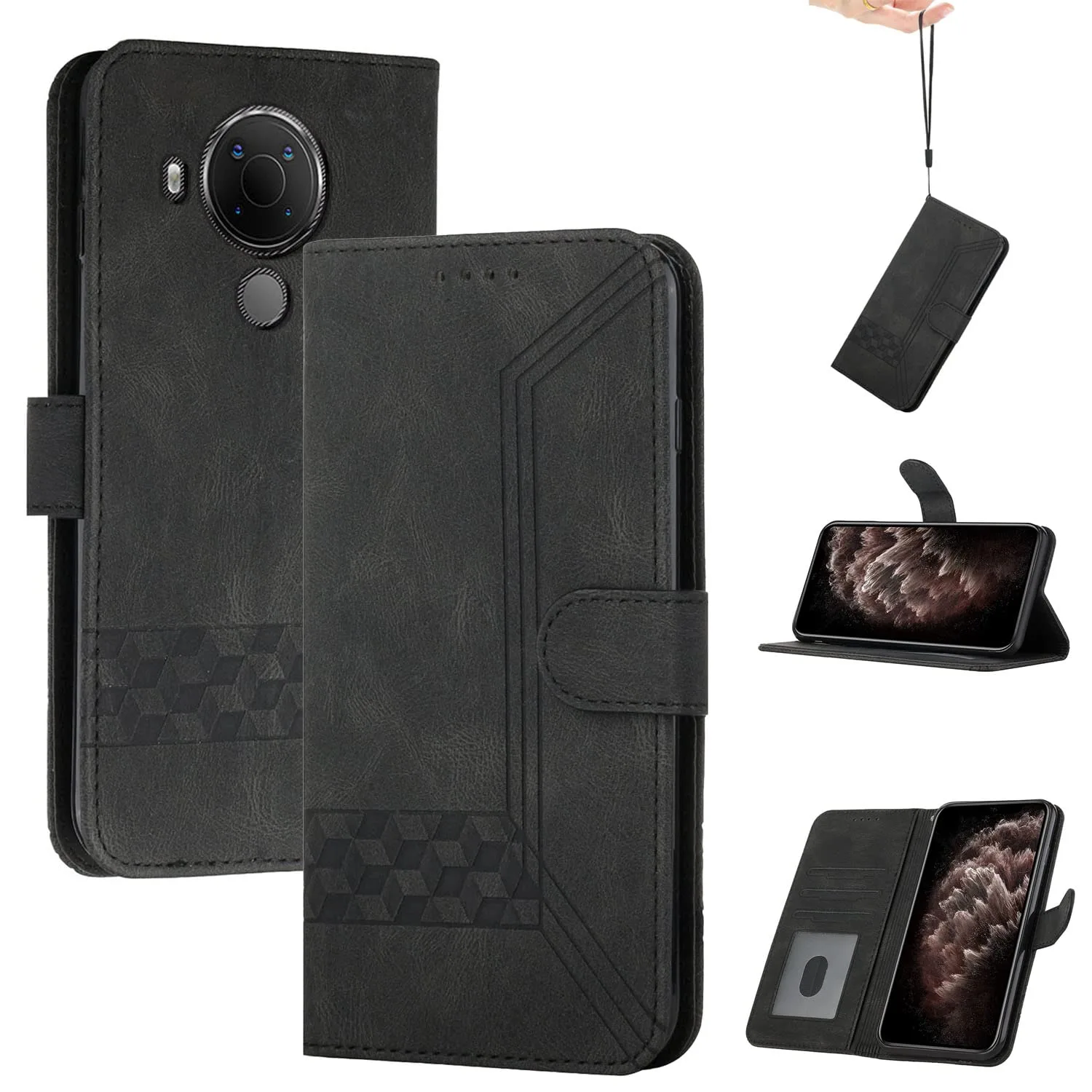 Černé peněženkové pouzdro 2v1 se stojánkem pro Nokia C300