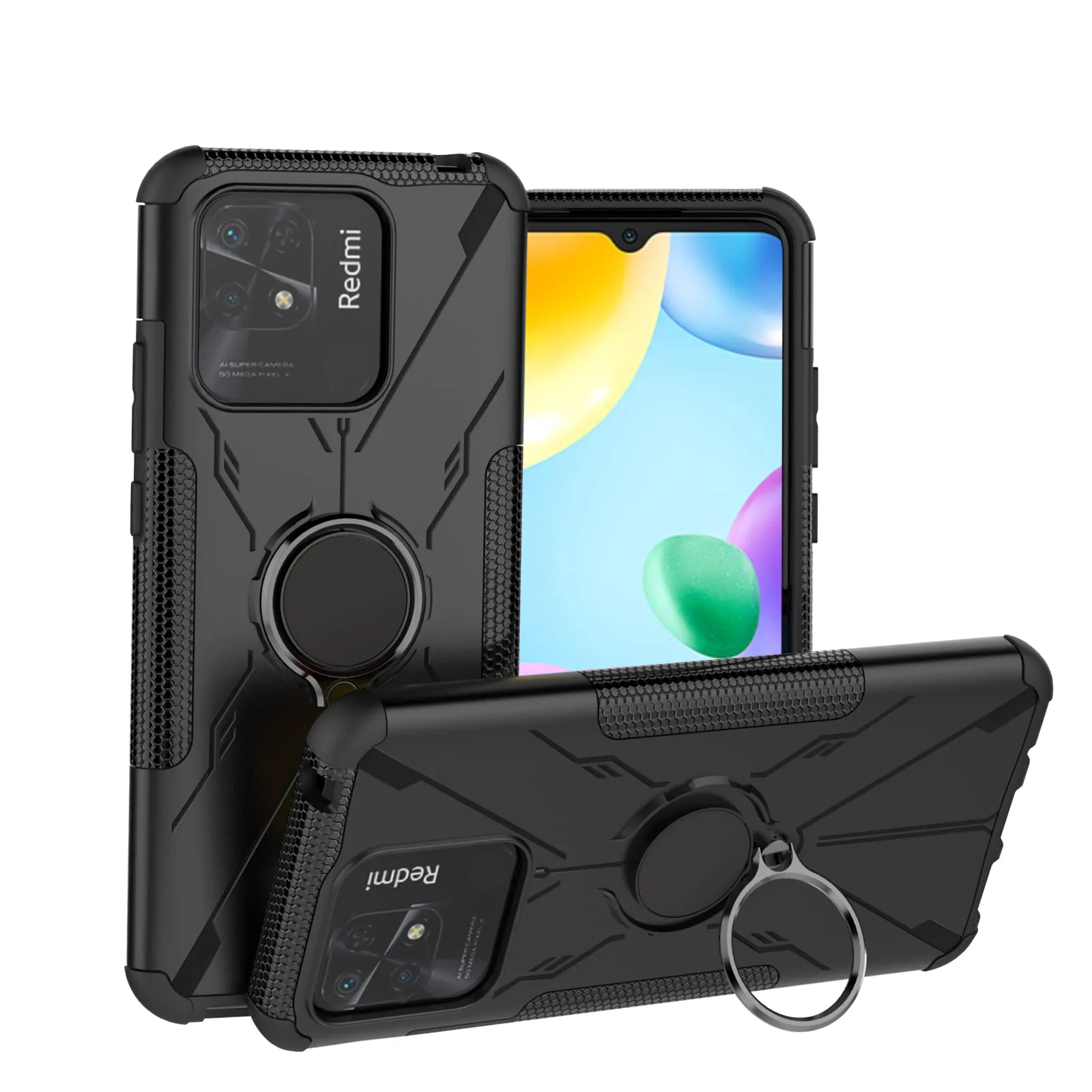 JRTAL pouzdro s kroužkem pro Xiaomi Redmi 10C černé