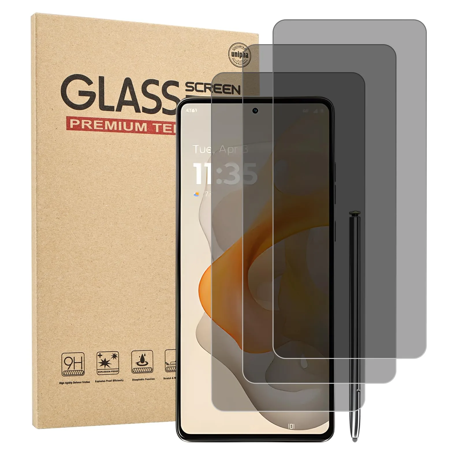 Soukromá skla 9H pro Motorola Moto G Stylus 5G 2024 – 3 ks