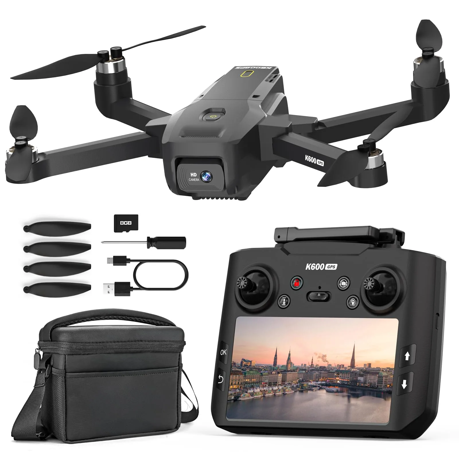 Dron suangrc K600GPS s kamerou 1080P a 4,5\" FPV displejem