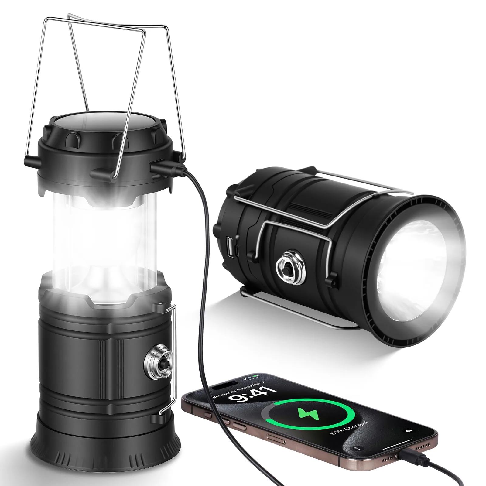 Solární kempingová LED lampička HOTUT 5363940 USB nabíjení