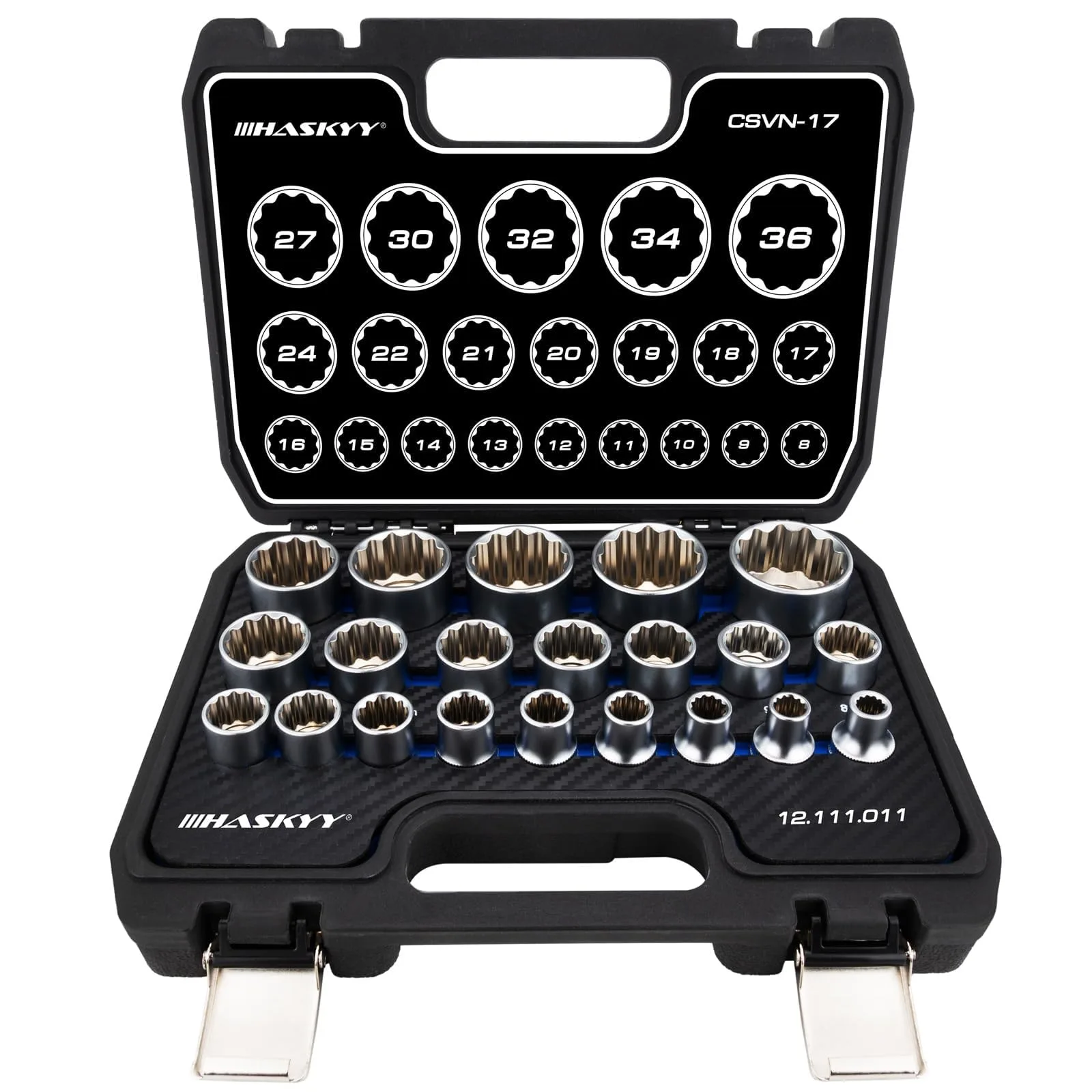 Sada víceprofilových hlavic HASKYY 1/2″ 8–36 mm 21 ks v kufru