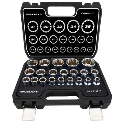 Sada víceprofilových hlavic HASKYY 1/2″ 8–36 mm 21 ks v kufru