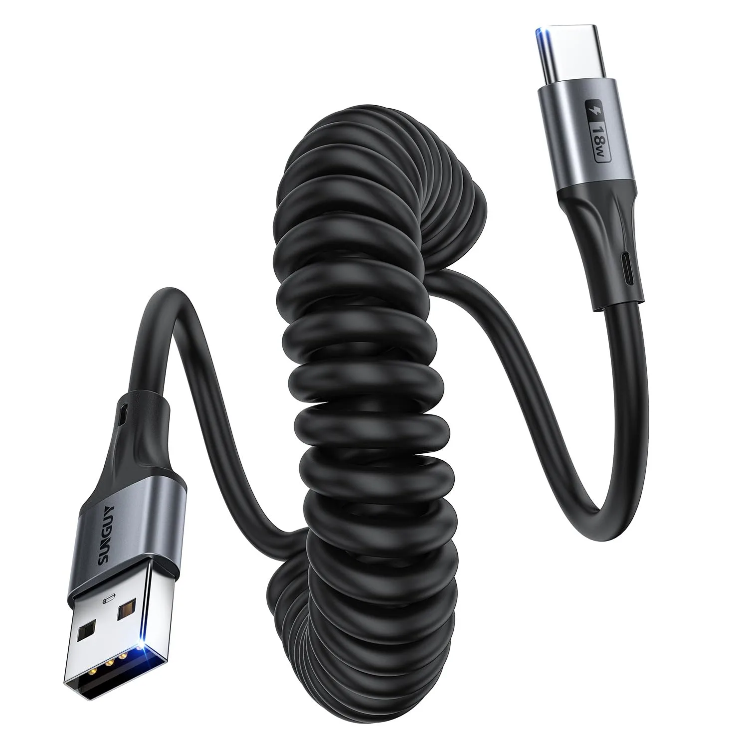 Spirálový kabel USB-A na USB-C SUNGUY 0,4–1 m 2 ks