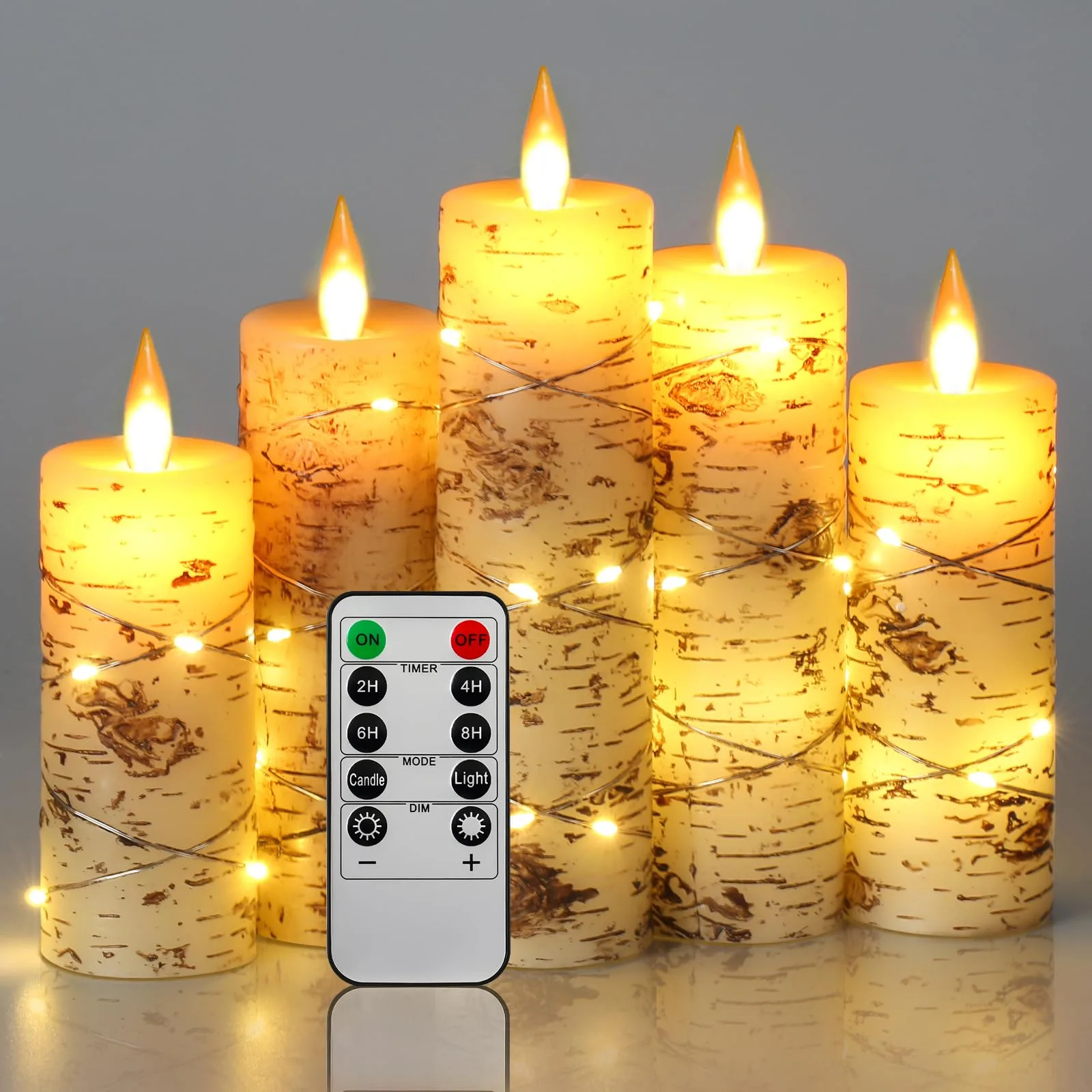 LED svíčky z pravého vosku s ovladačem 5 ks
