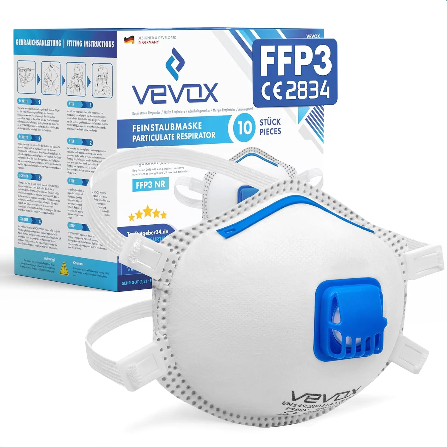 Respirátory FFP3 s ventilem VEVOX 10 ks
