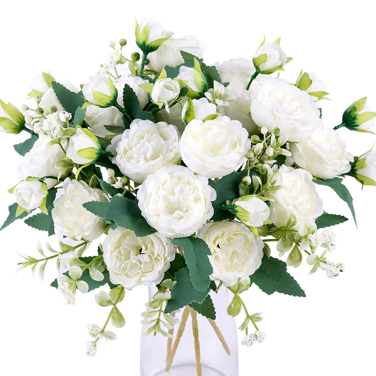 Umělé pivoňky Floweroyal – 4 bílé kytice
