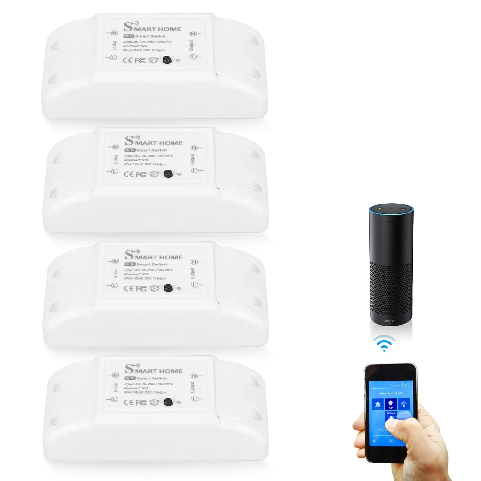 Leikurvo WiFi/Bluetooth relé s ochranou, 4 ks