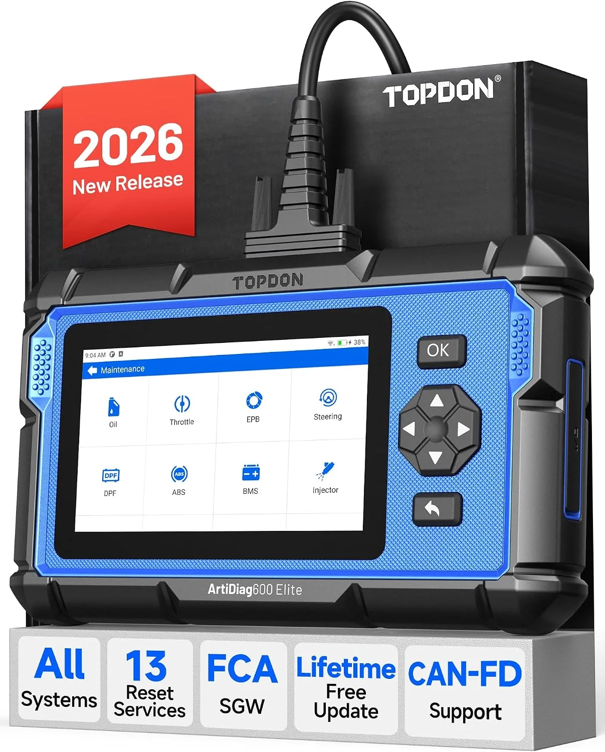 TOPDON AD600 Elite je kompletní diagnostický nástroj pro automobily, který nabízí 13 funkcí