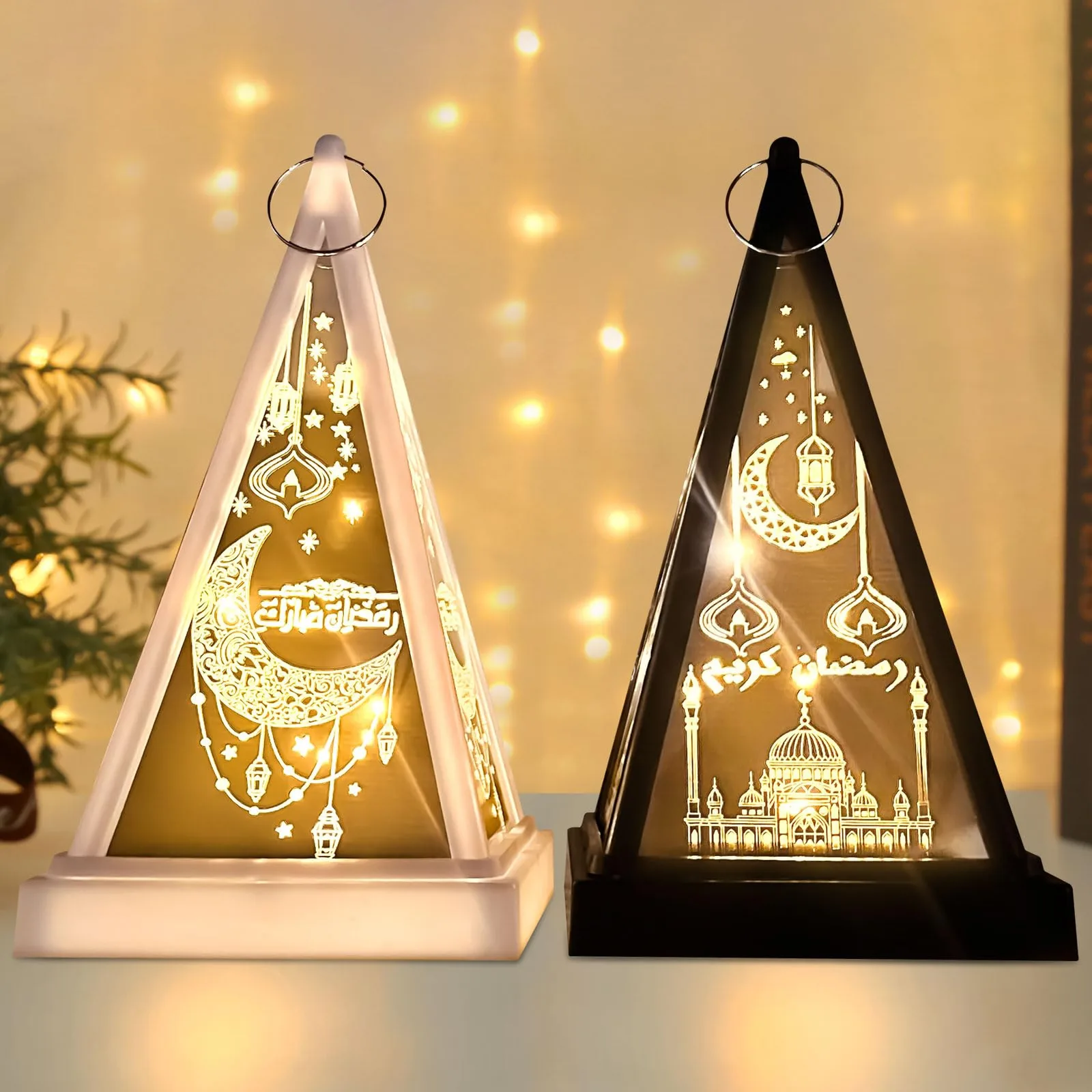 Ramadánské LED lampášky bílé a černé, 7,5 cm, 2 ks