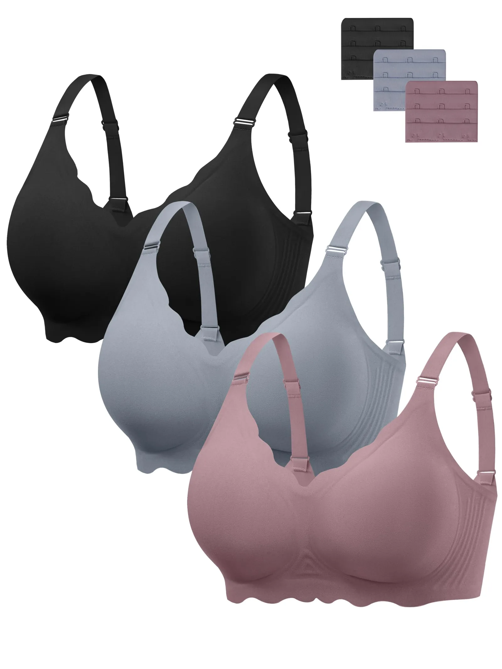 Bezrštické podprsenky HBselect 3 ks 3XL černá/modro-červená/modrá