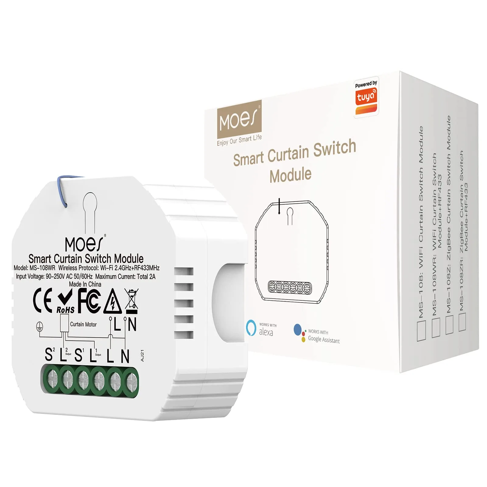 MOES MS-108WR WiFi RF433 modul pro ovládání rolet