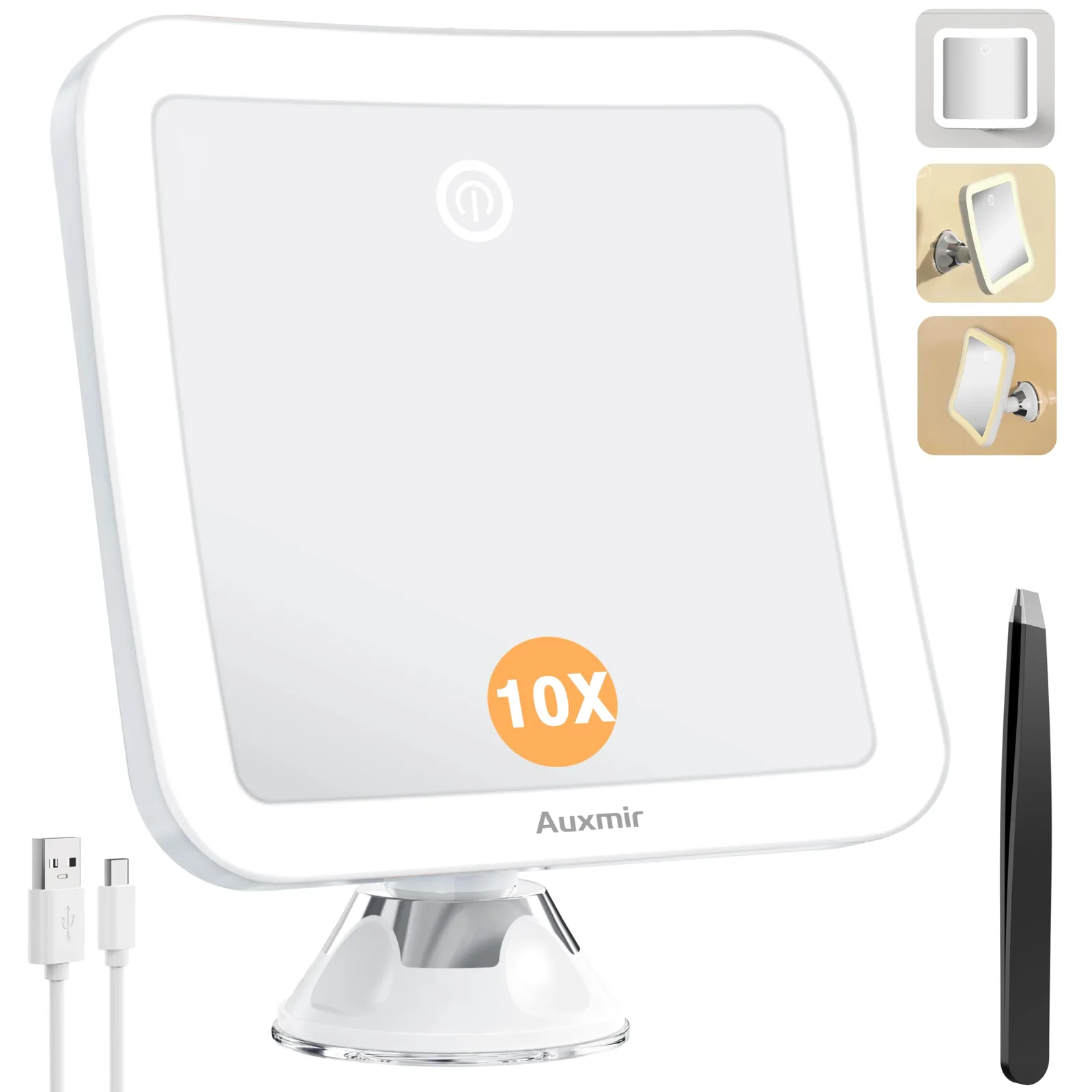 Kozmetické LED zrcadlo Auxmir 20× s bílou přísavkou