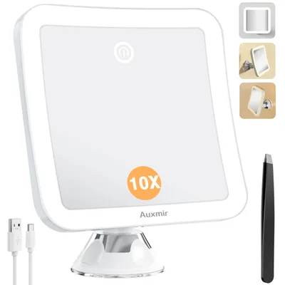 Kozmetické LED zrcadlo Auxmir 20× s bílou přísavkou