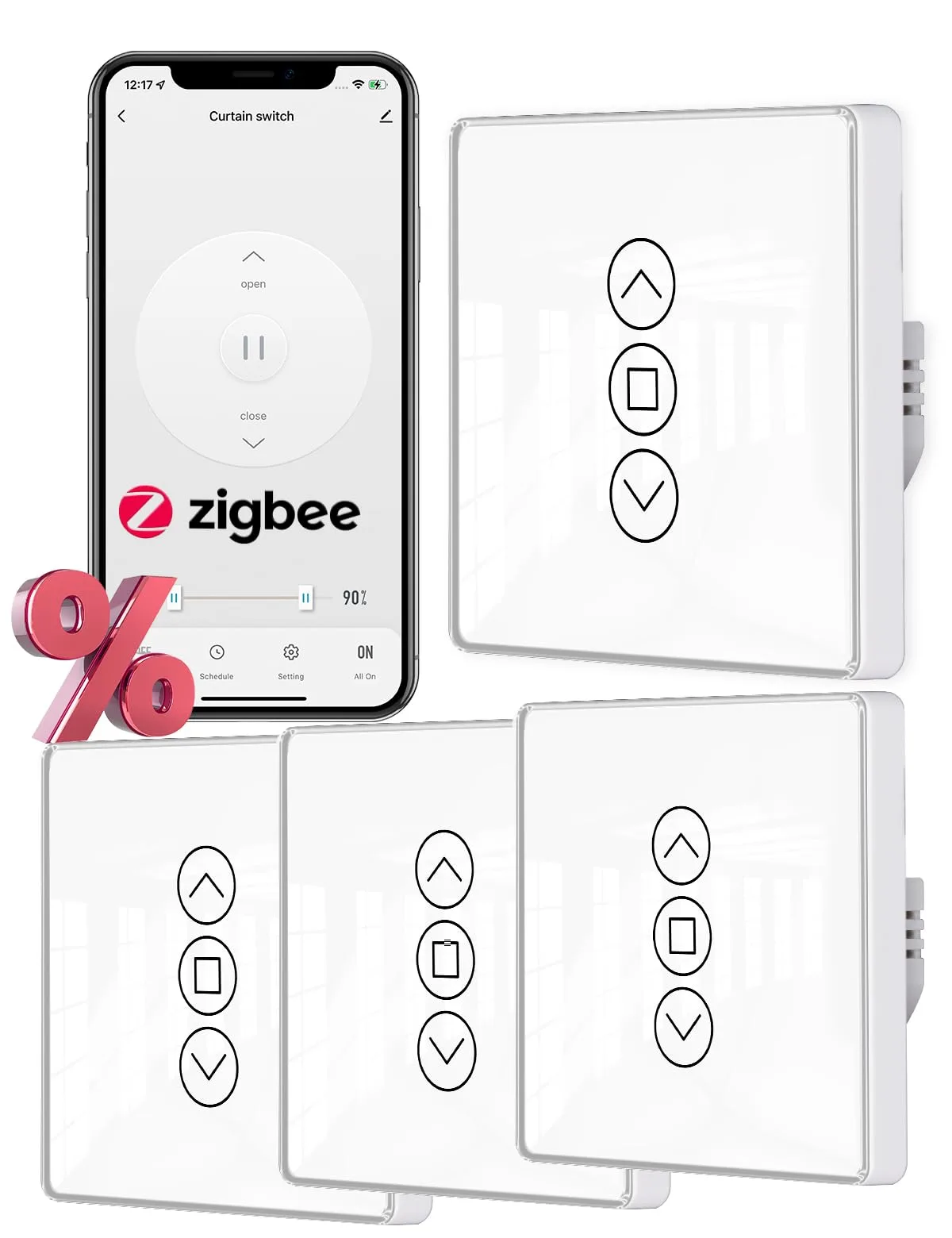 MOES ZigBee vypínače roliet s procenty (4 ks)