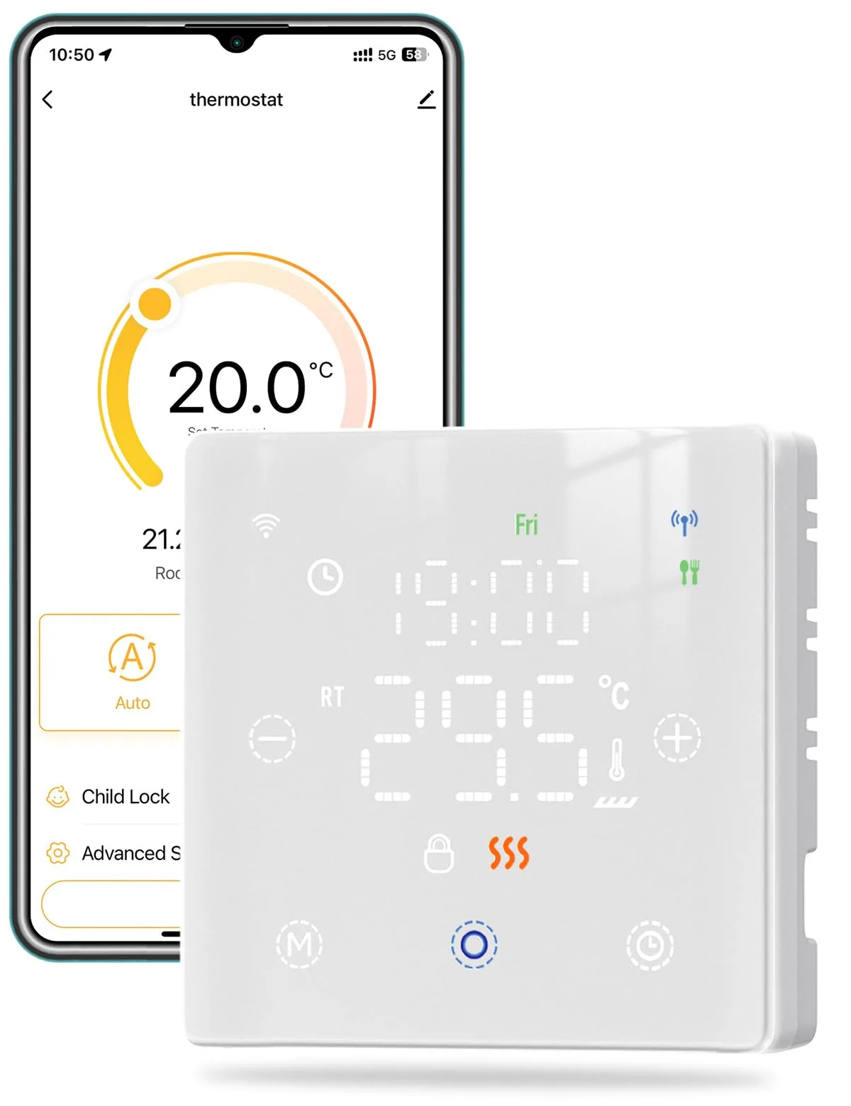 Pokojový termostat MOES ZigBee pro plynový kotel, bílý